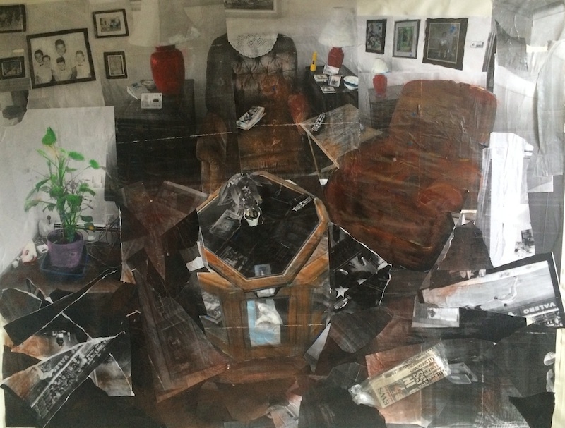 “Living” Room,  Collage, Paint and Objects on Canvas, 84” x 110”, 2015