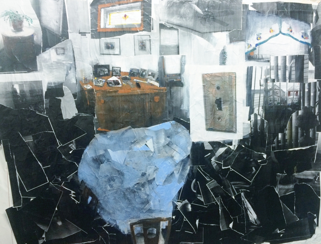 Dining Room, Collage, Paint and Objects on Canvas, 84” x 110”, 2015