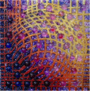 Jide Ojo, Bubbles and Bursts, 2015, mixed media on wood panel, 24 x 24 in.