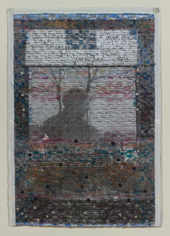 Meadowlark, 2015, woven mixed media, 35 x 24 inches