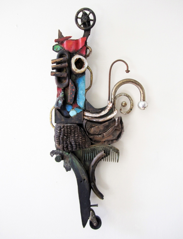 Jorge A. Valdes, Rooster, 2013. Mixed media and found objects, 28 x 13 x 3 inches