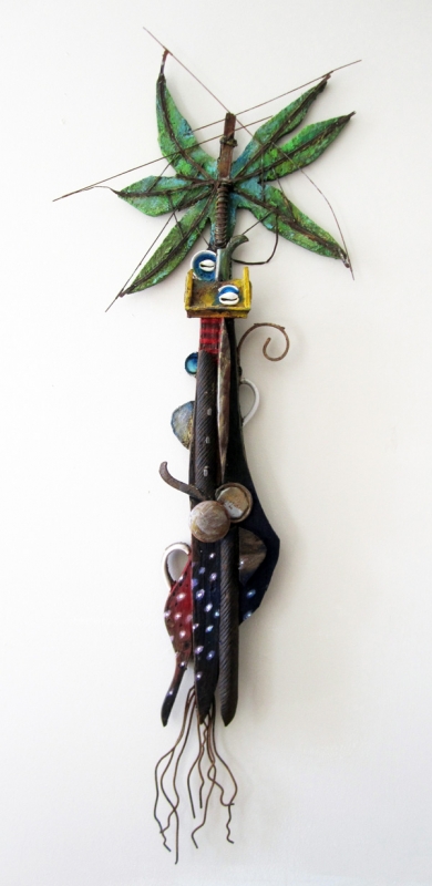 Jorge A. Valdes, Palm, 2011. Mixed media and found objects, 48 x 17 x 3 inches