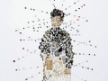 Lisa Kokin, Piecework, 2005. Mixed media buttons, found objects, imitation sinew, 72.5 x 45 x 1 in.