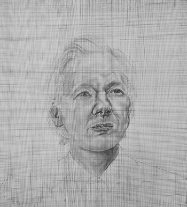 The View From Nowhere: Julian Assange, 2016 Graphite and Ink on Paper  25” x 27”